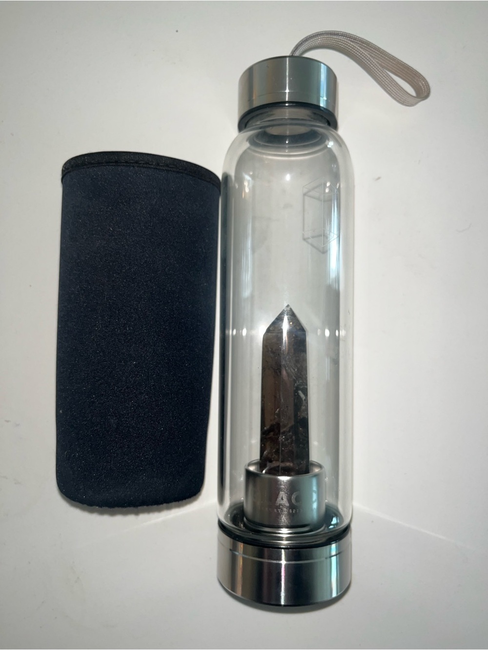 Free People Clear Glass Crystal Infusion Water Bottle with Silver Trim